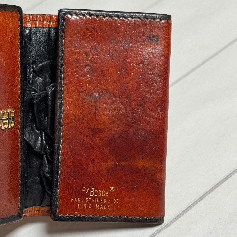 BOSCA Mini Wallet Brown Distressed‎ Leather Hand Stained Hide Made in USA - Picture 4 of 5